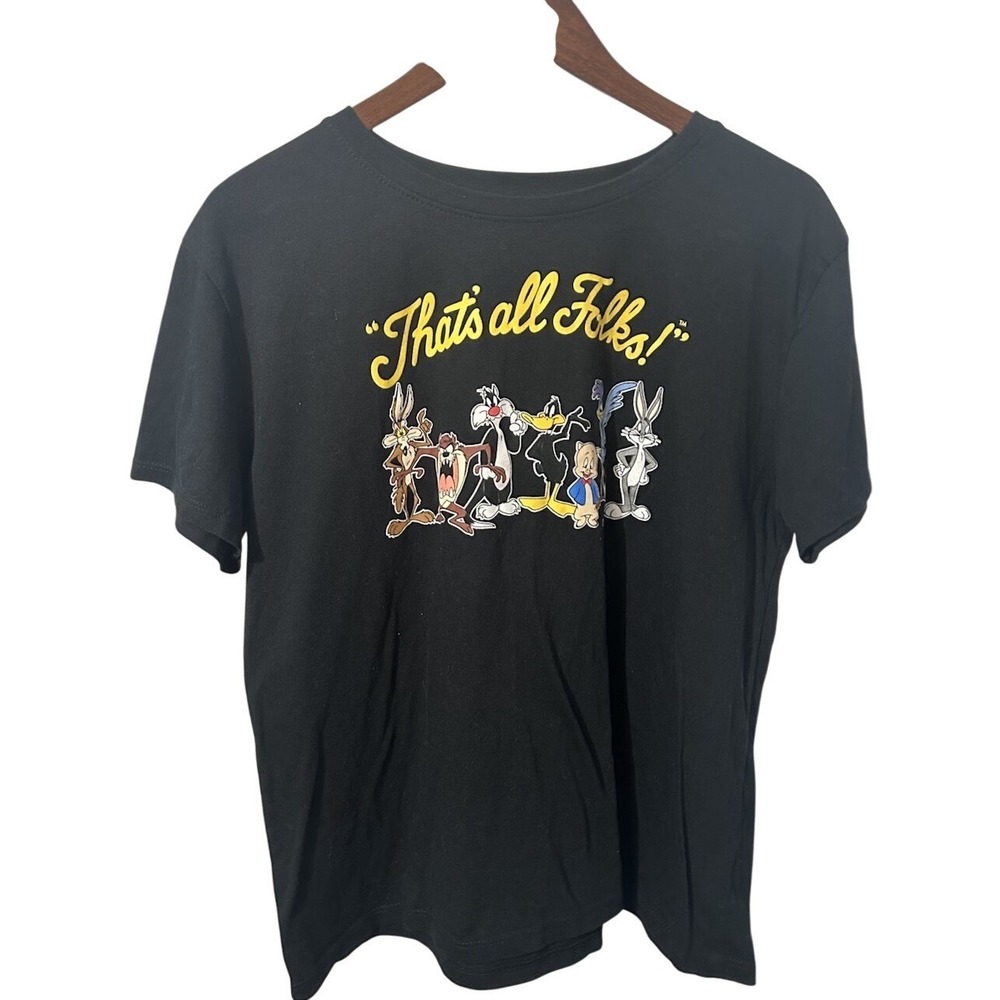 Looney Tunes Men XL 'That's All Folks' Logo Graphic Black T-Shirt‎ Nostalgia